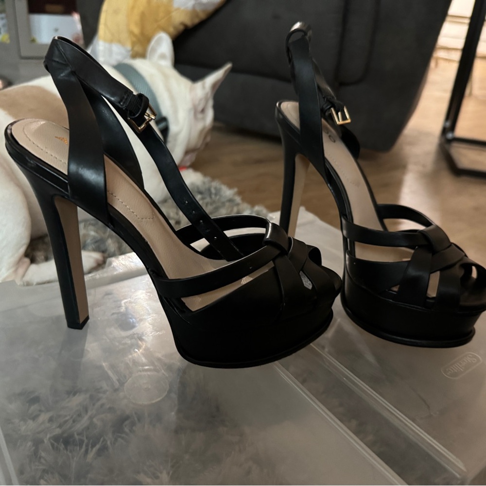 Aldo black leather platform sandals